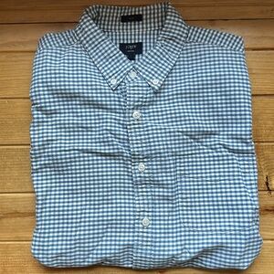 EUC J Crew Men’s Oxford Blue White Gingham Slim Fit Large Button Down